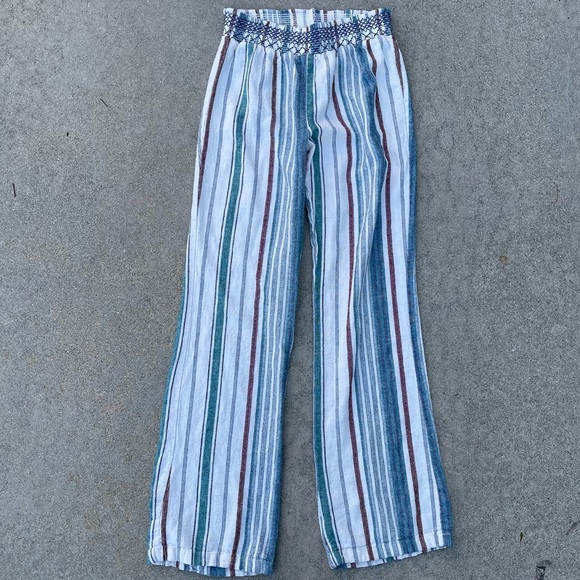 SKY AND SPARROW Smock Waist Stripe Linen Womens Pants Small boho beachy coastal - Picture 6 of 7